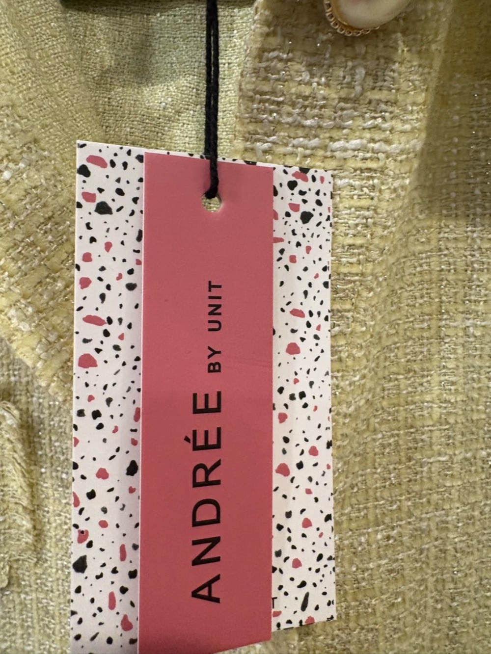 Andrée by Unit $54 NWT Daydreams Yellow Tweed Pearl Shacket 1X P2P 26-27” - Picture 4 of 10